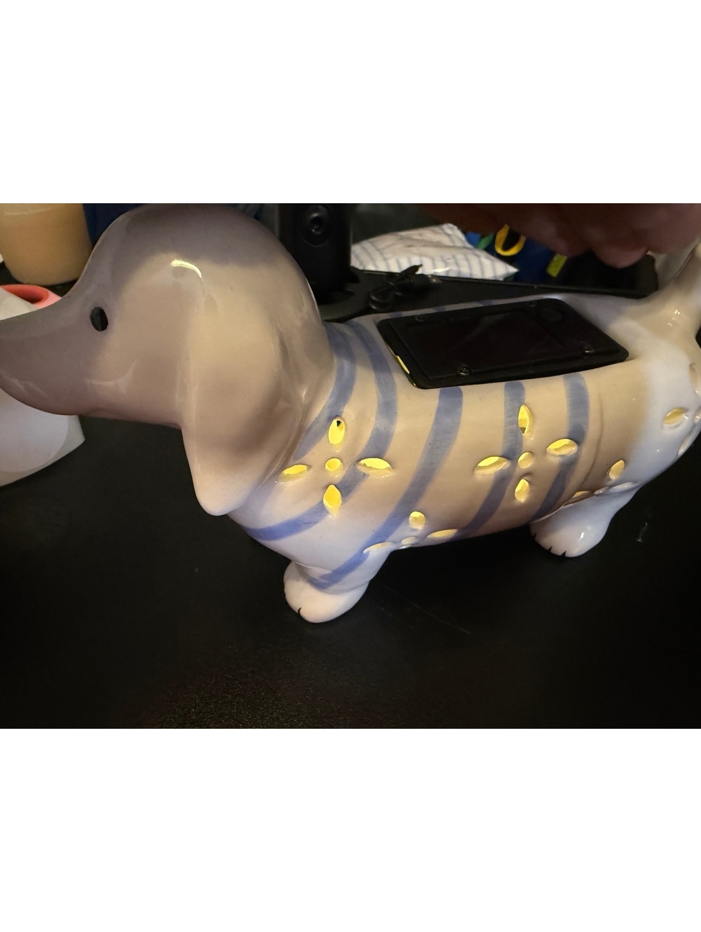 White and Silver Dachshund Dog Lamp Figure